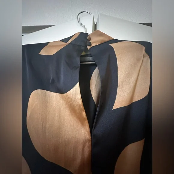 Mango Dark Brown and Gold Patterned Midi Dress - Picture 4 of 7